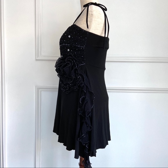 Amanda Adams Couture Hand Beaded Black Tunic Sequin Flower Detail Evening wear L - Picture 6 of 12